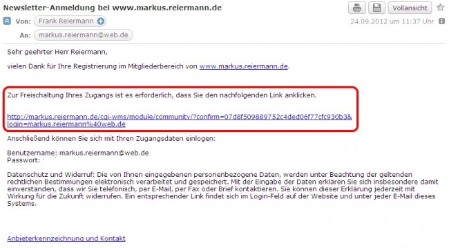 Email Bestätigung Email Bestätigung
